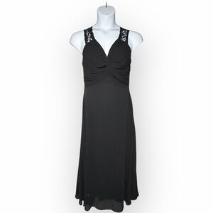 Elegant Black Lace strap twist front sheer lined Dress keyhole lace‎ back